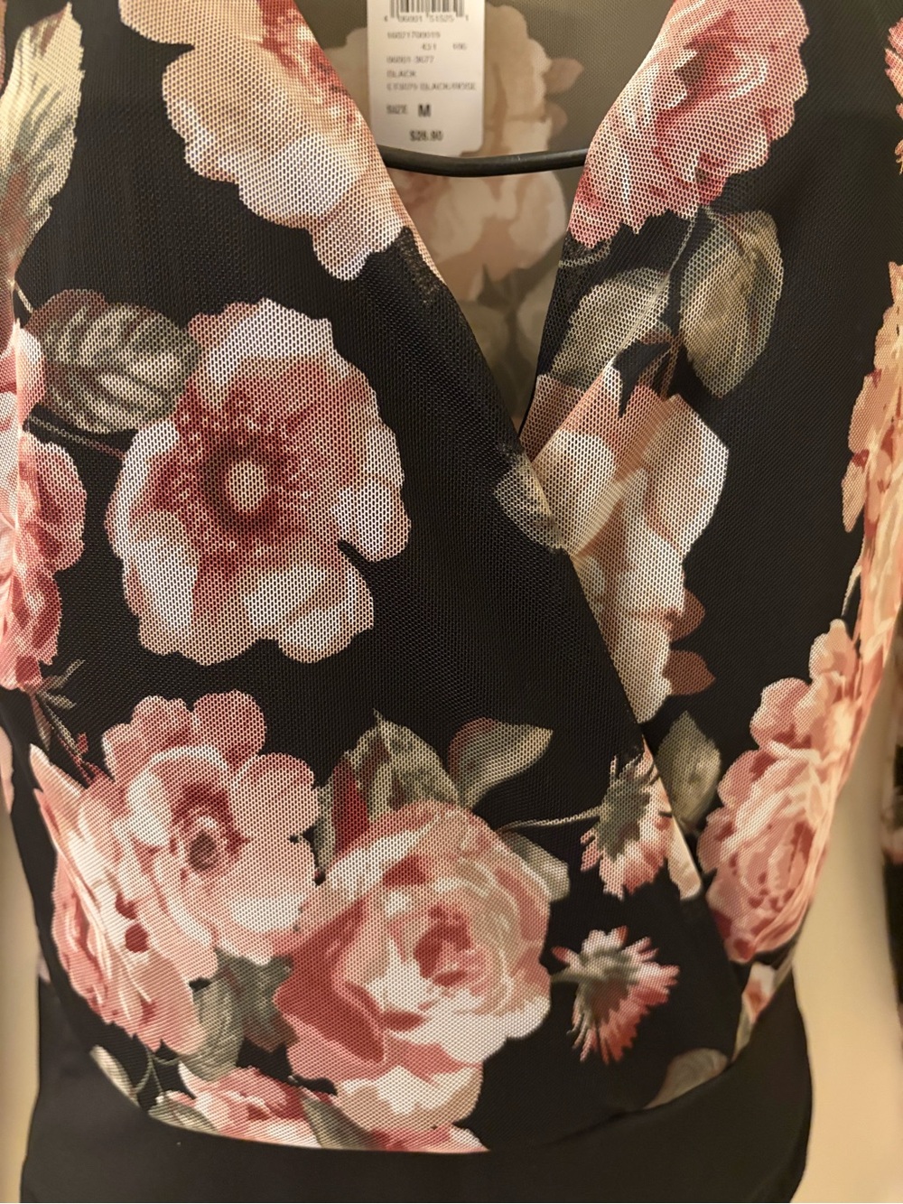 Black Floral Wrap-Front Long-Sleeve Bodysuit - Picture 7 of 8